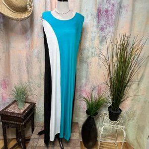 📌Bi @ Fang # Color Block Plus Size Maxi Casual Dress